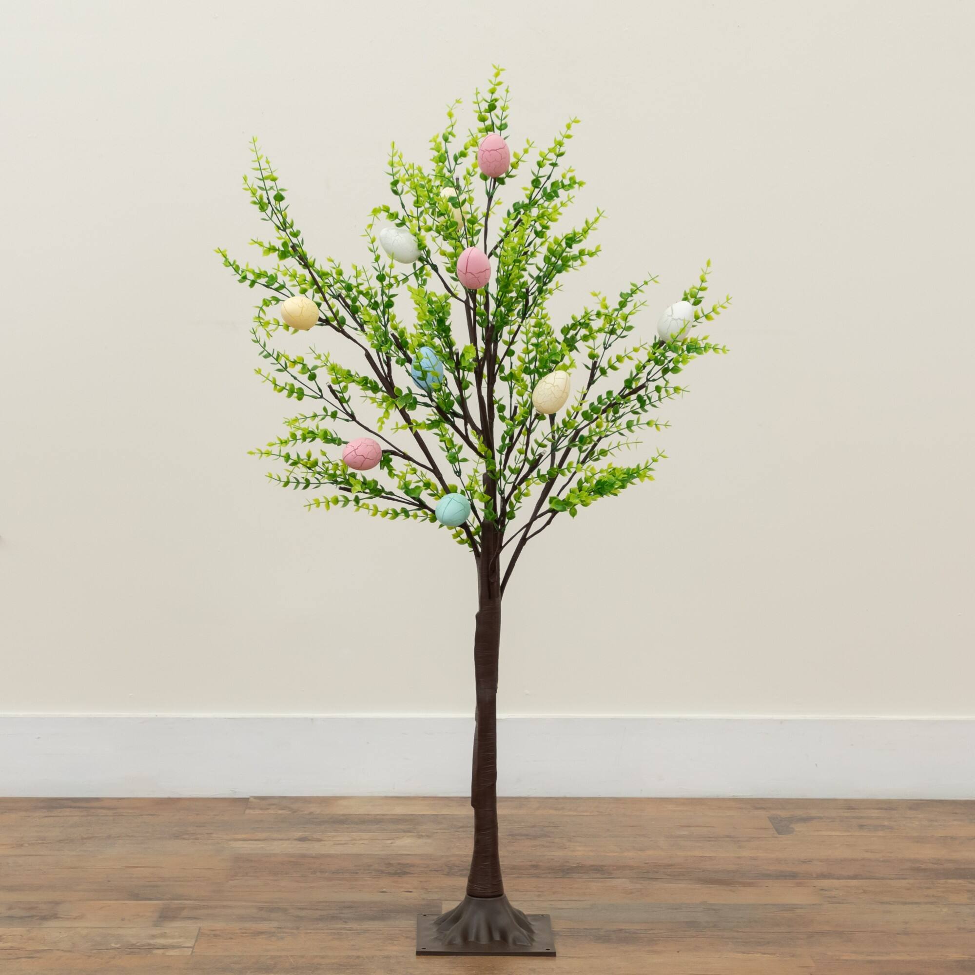 3ft. Pre-Lit Artificial Easter Egg Twig Tree with Greens and 40 Warm White LED Lights